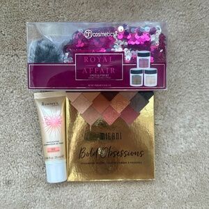 NWT Makeup Bundle-Milani Eyeshadow Palette, BH Cos Glitter x3 & Rimmel Highlight